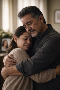a father and daughter hugging after a loss
